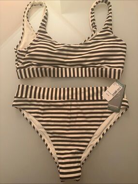 Simons Vision black and white striped bikini NWT